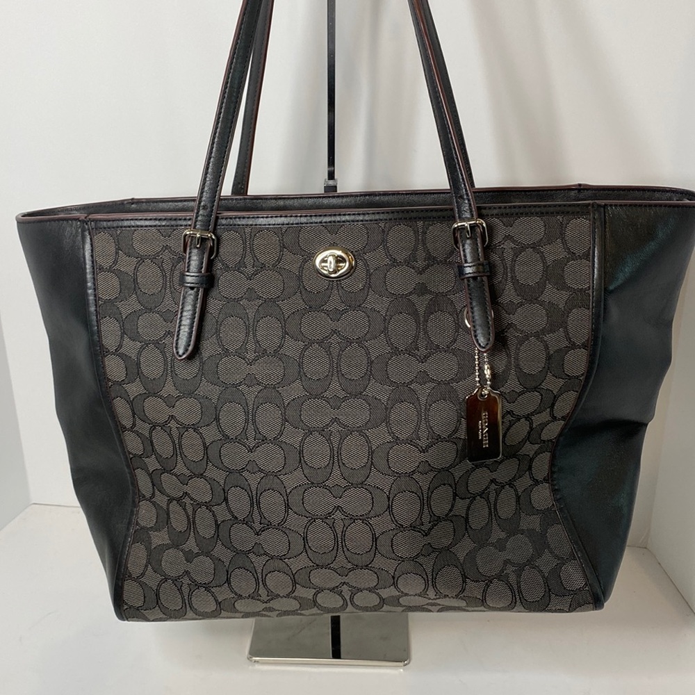 Coach Brown and Black Signature Canvas Tote